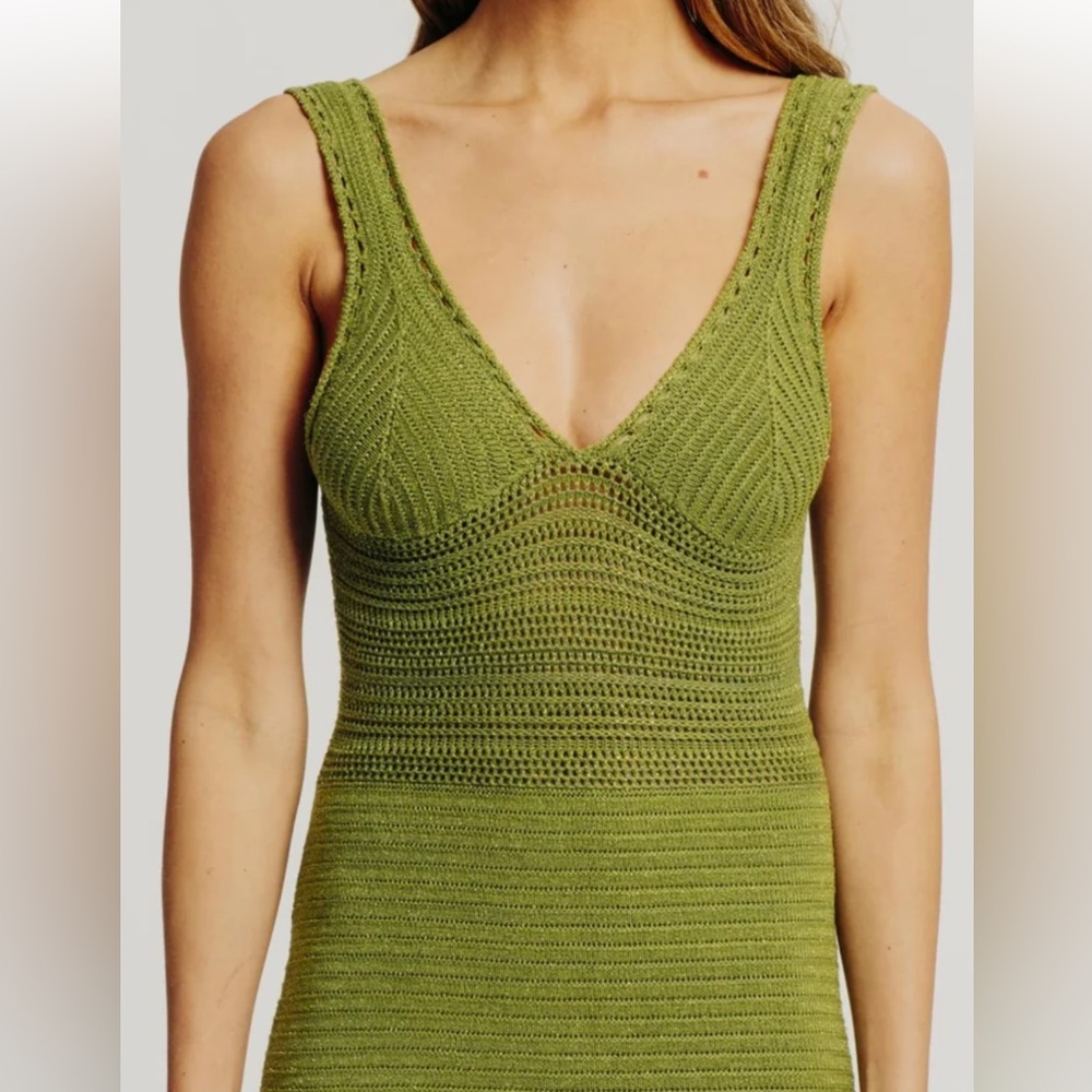 Torn by Ronny Kobo Madi Dress in metallic green sexy beach crochet midi sz m - Picture 2 of 15